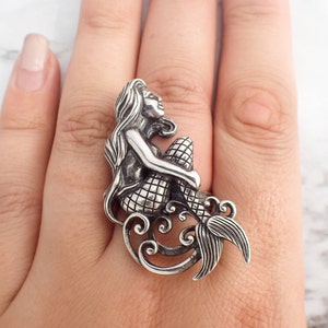 Mermaid Ring, Sterling Silver Mermaid Ring, Womans Large Mermaid Ring, Siren Ring, Womans Mermaid Jewelry, Mermaid Statement Ring, Siren