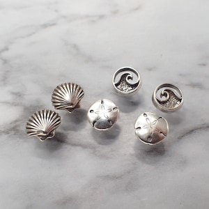 Ozean Ohrring Set, Sand Dollar Shell Wave Ohrringe, Silber Strand Ohrstecker, Sea Life Schmuck, Teen Ohrringe, Sterling Ohrstecker Set