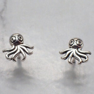 Cute Octopus Earrings, Sterling Silver Octopus Stud Earrings, Tiny Octopus Earrings, Octopus Jewelry, Silver Squid Jewelry, Squid earrings