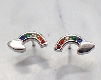 Tiny Silver Rainbow Earrings, Rainbow Cloud Earrings, Women's Stone Rainbow Earrings, Kids Silver Rainbow Earrings, CZ rainbow Studs, Cloud