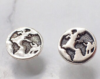 World Map Earrings, Globe Earrings, Silver Map Earrings, World Map Jewelry, Map Jewelry, Travel Stud Earrings, World Earrings, Map Studs