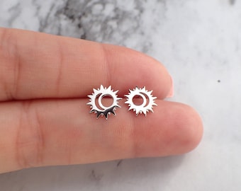 Sun and Moon Stud Earrings, Silver Moon Sun Studs, Celestial Earrings, Silver Stud Earrings, Second Ear Piercing, Silver Earrings for Kids