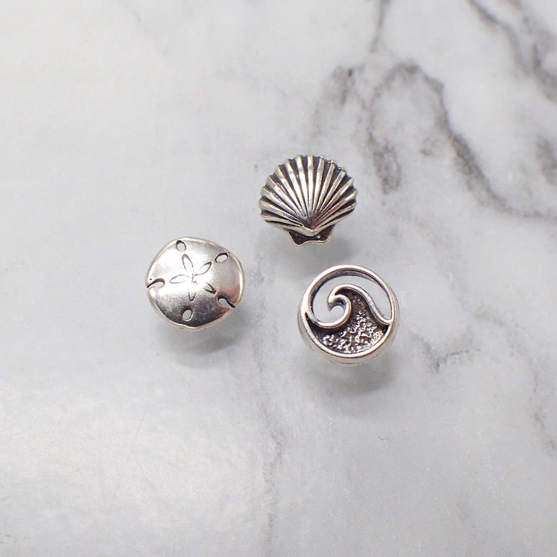 Ocean Earring Set, Sand Dollar Shell Wave Earrings, Silver Beach Studs, Sea Life Jewelry, Teen Earrings, Sterling Stud Set image 2