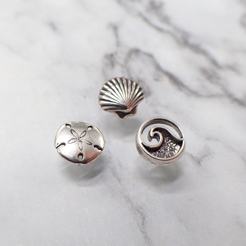 Ocean Earring Set, Sand Dollar Shell Wave Earrings, Silver Beach Studs, Sea Life Jewelry, Teen Earrings, Sterling Stud Set image 7