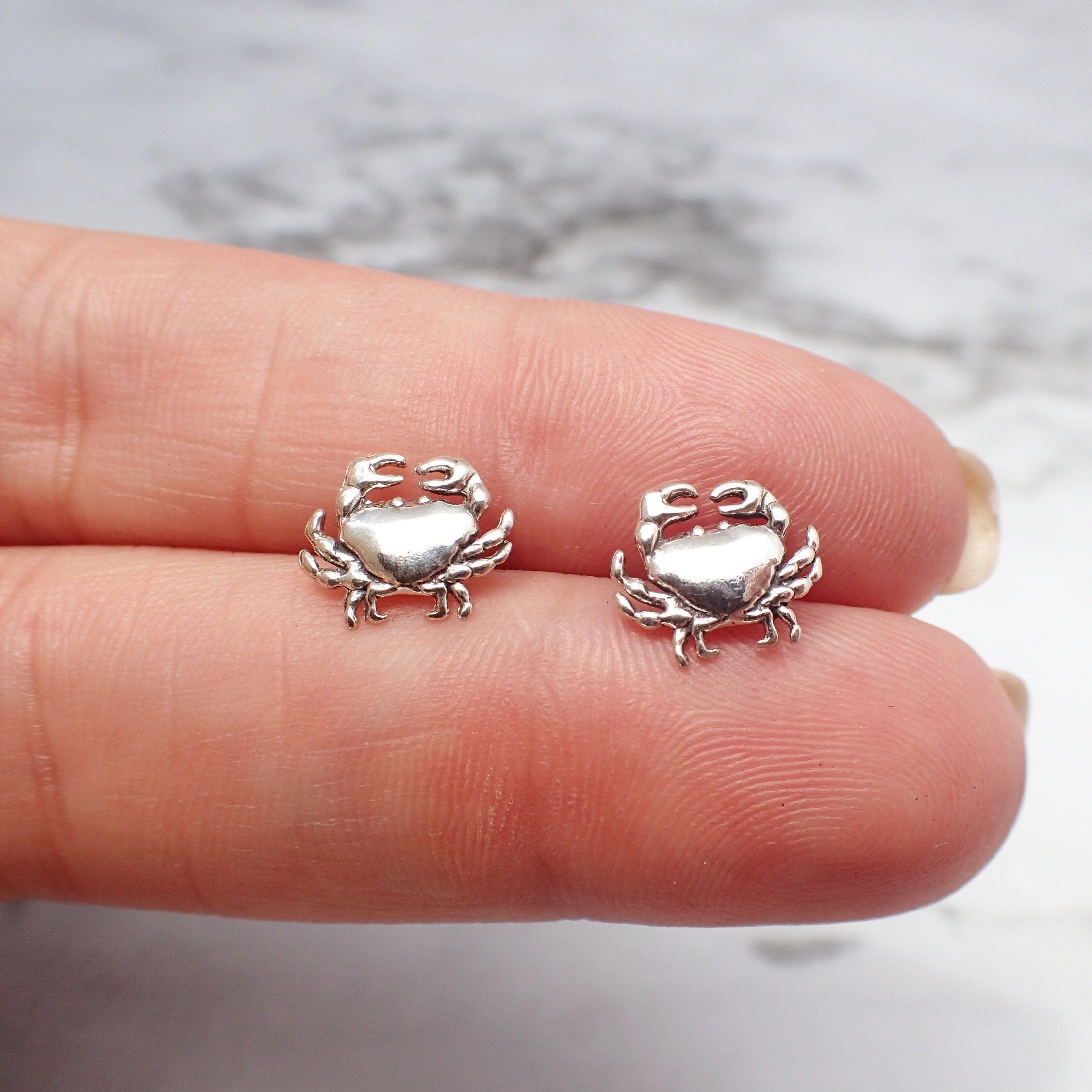 Crab Stud Earrings Sterling Silver Crab Earrings Tiny Crab Etsy