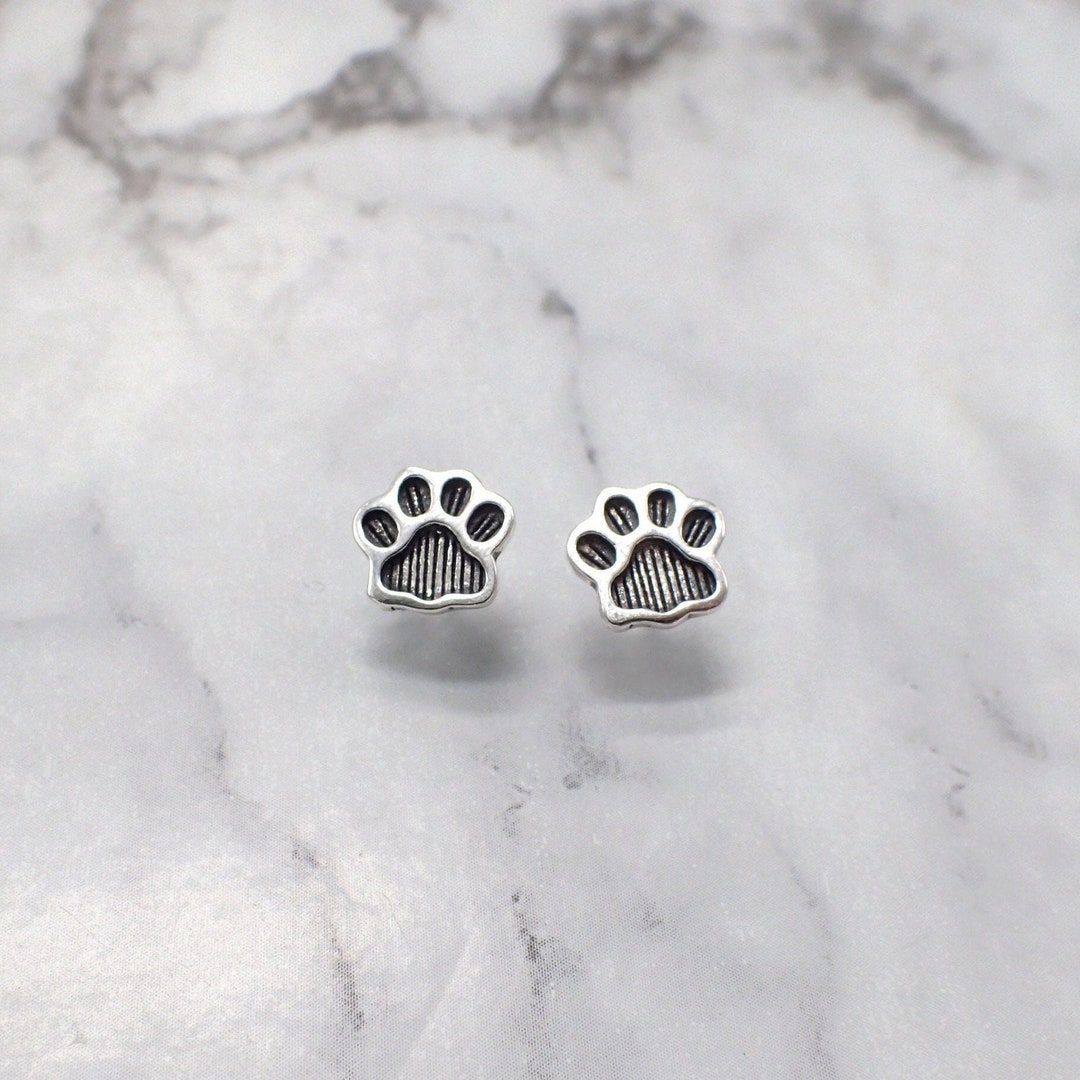 925 Silver Small Paw Earrings