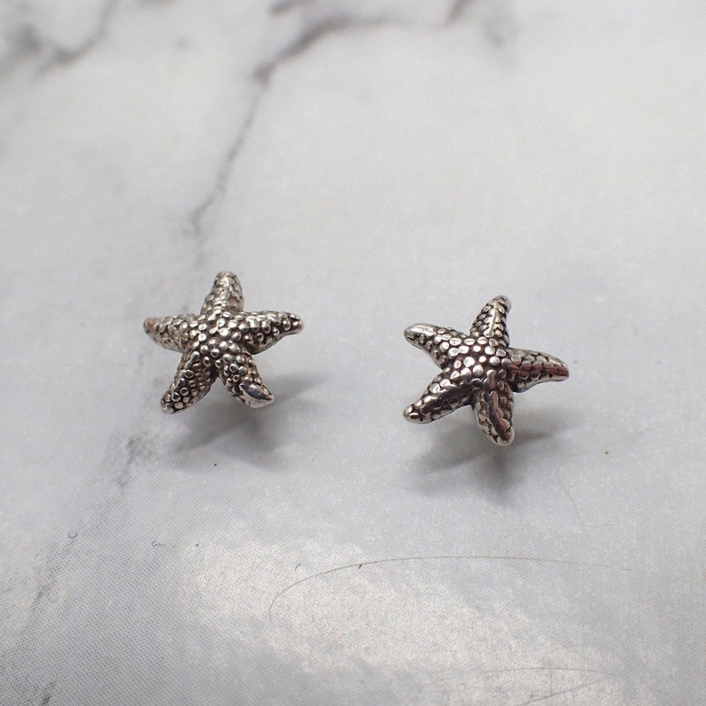 Silver Starfish Earrings, Starfish Studs, Sea Star Stud Earrings, Beach Stud Earrings, Silver Sea Star, Second Hole Studs, Small Starfish image 1