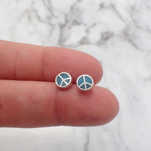 Turquoise Peace Earrings, Peace Sign Earrings, Turquoise Peace Studs, Sterling Silver Peace Earrings, Peace Jewelry, Peace Sign Jewelry