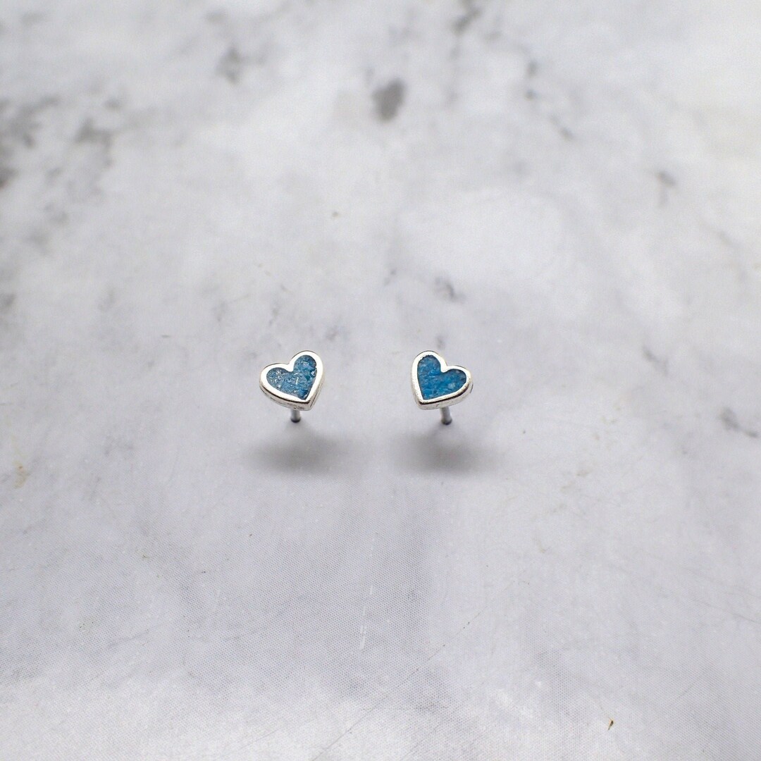 Blue Turquoise Heart Stud Earrings, Blue Turquoise Heart Sterling