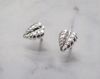Sterling Silver Monstera Leaf Stud Earrings, Tropical Plant Jewelry