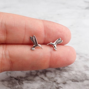 Hummingbird Earrings, Silver Hummingbird Studs, Tiny Hummingbird, Earrings for Kids, Gift for Teens, Hummingbird Jewelry, Bird Watching Gift