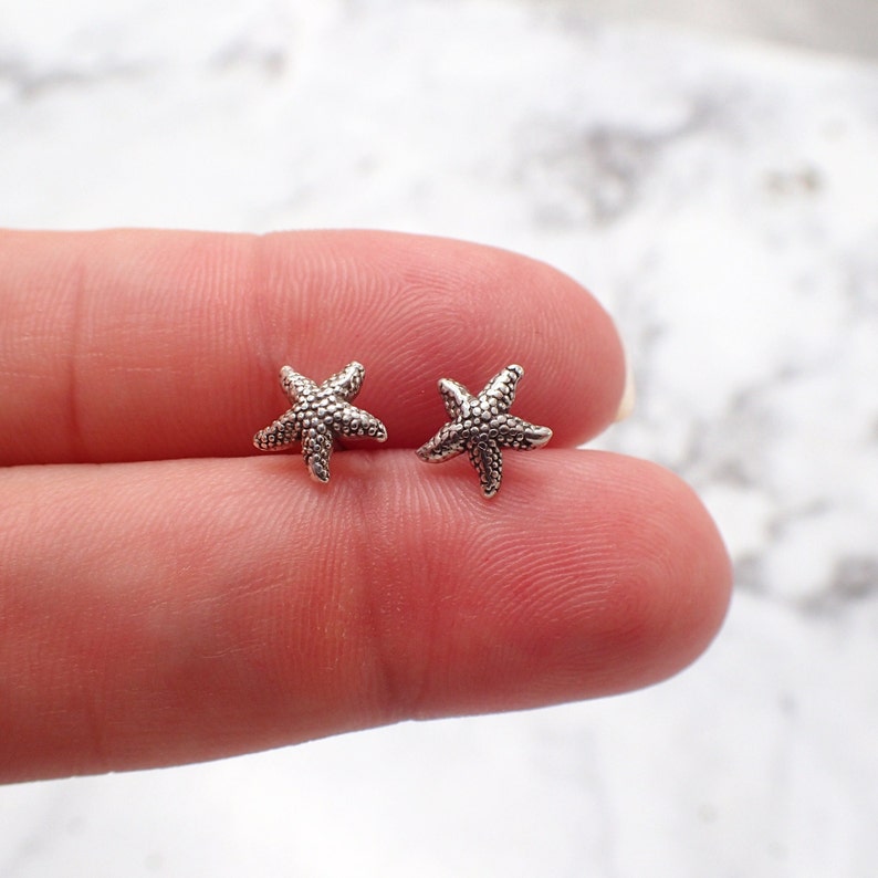 Silver Starfish Earrings, Starfish Studs, Sea Star Stud Earrings, Beach Stud Earrings, Silver Sea Star, Second Hole Studs, Small Starfish image 4