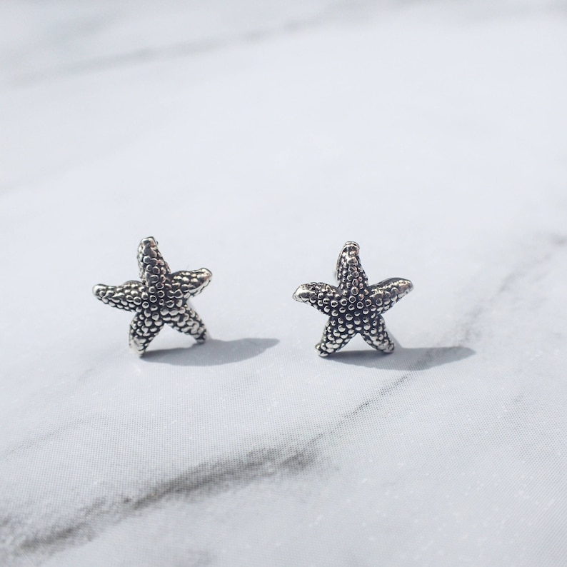 Silver Starfish Earrings, Starfish Studs, Sea Star Stud Earrings, Beach Stud Earrings, Silver Sea Star, Second Hole Studs, Small Starfish image 8