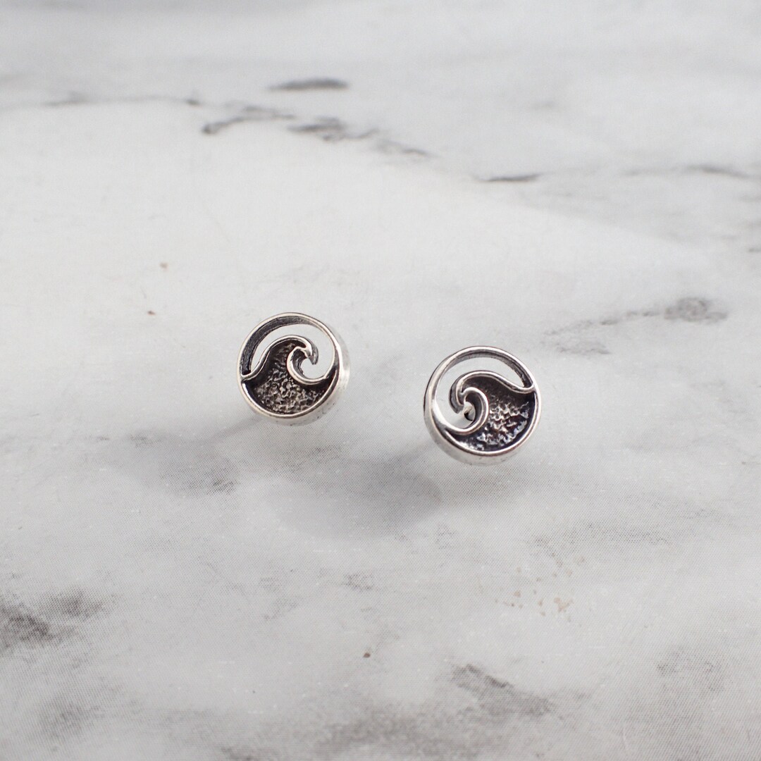 Silver Wave Earrings, Ocean Studs, Detailed Waves, Rip Curl Stud ...