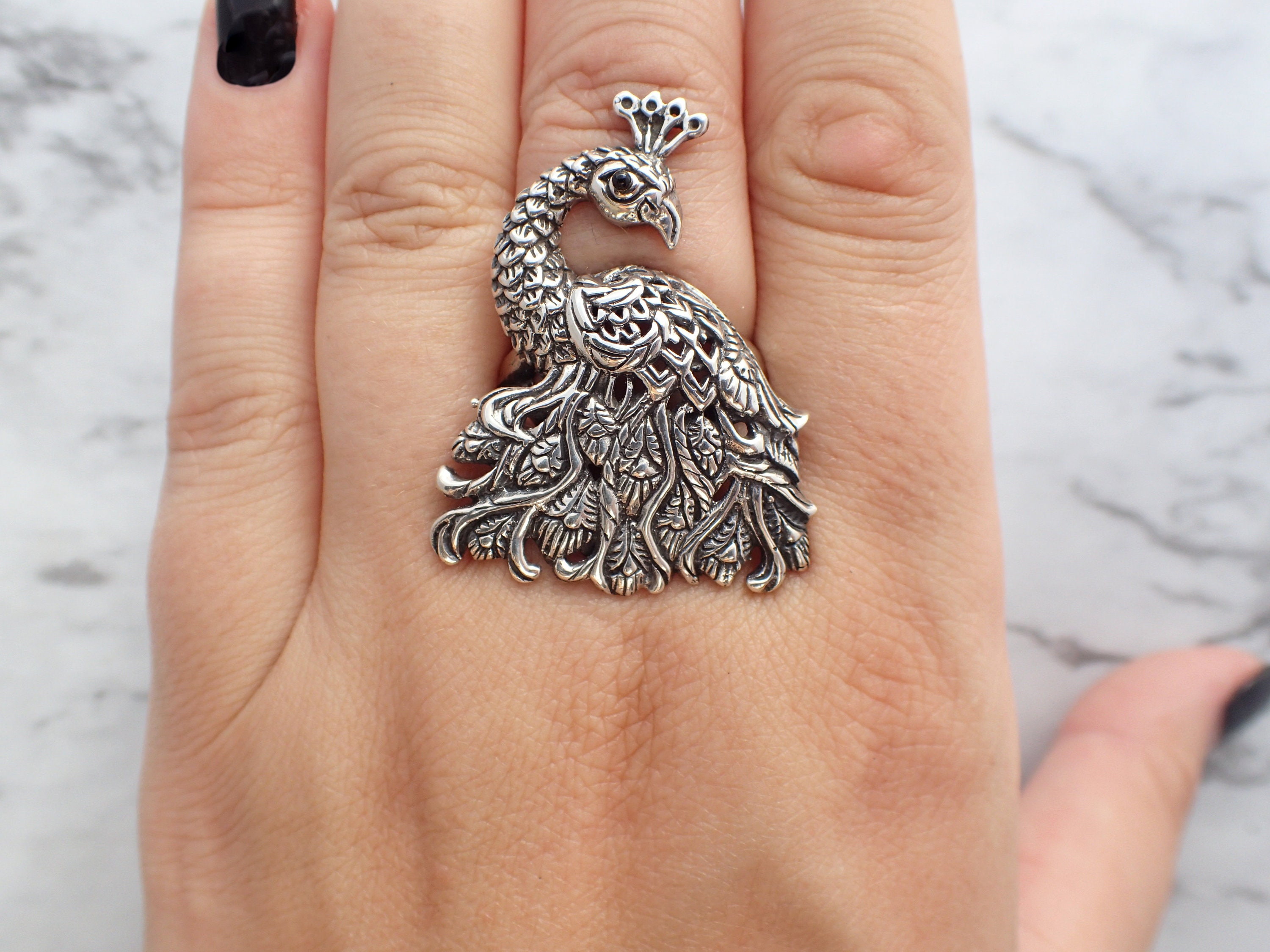 Antique sterling silver jeweled peacock ring | Proxibid