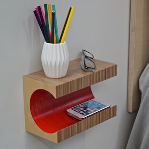 Small Floating Nightstand, bedside table, floating shelf, birch plywood, coloured nightstand, bedroom furniture, mid century, minimalist,
