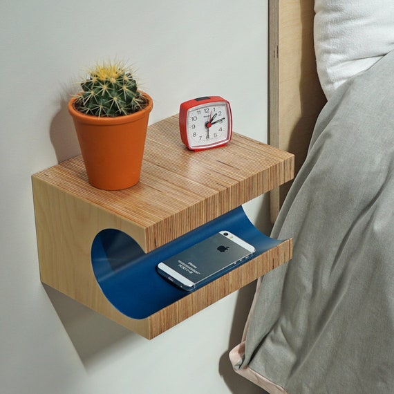 Teal Floating Nightstand Floating Shelf Bedside Table Nightstand Scandinavian Modern Nightstand Birch Plywood Shelf