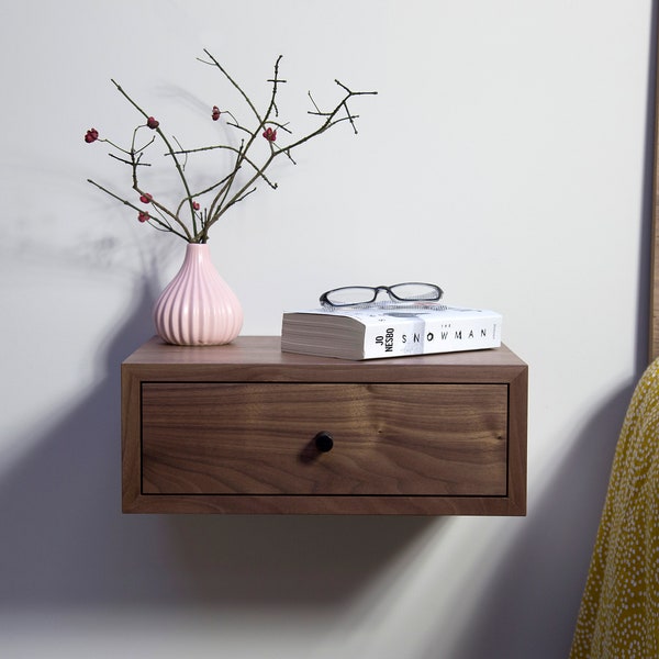 Floating nightstand, bedside table, mid-century nightstand, walnut bedside table, wall mounted nightstand, modern, wood bedside table