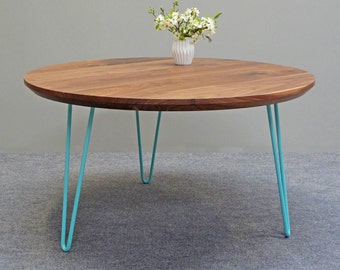 Mid century walnut coffee table/ Solid walnut table/ Round table/ Scandinavian design/ Retro table / Low table