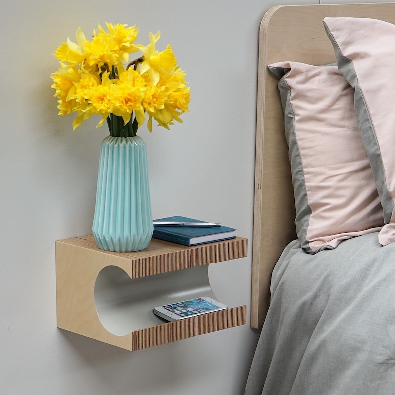 Bedside Organizer plywood floating nightstand wooden shelf Etsy