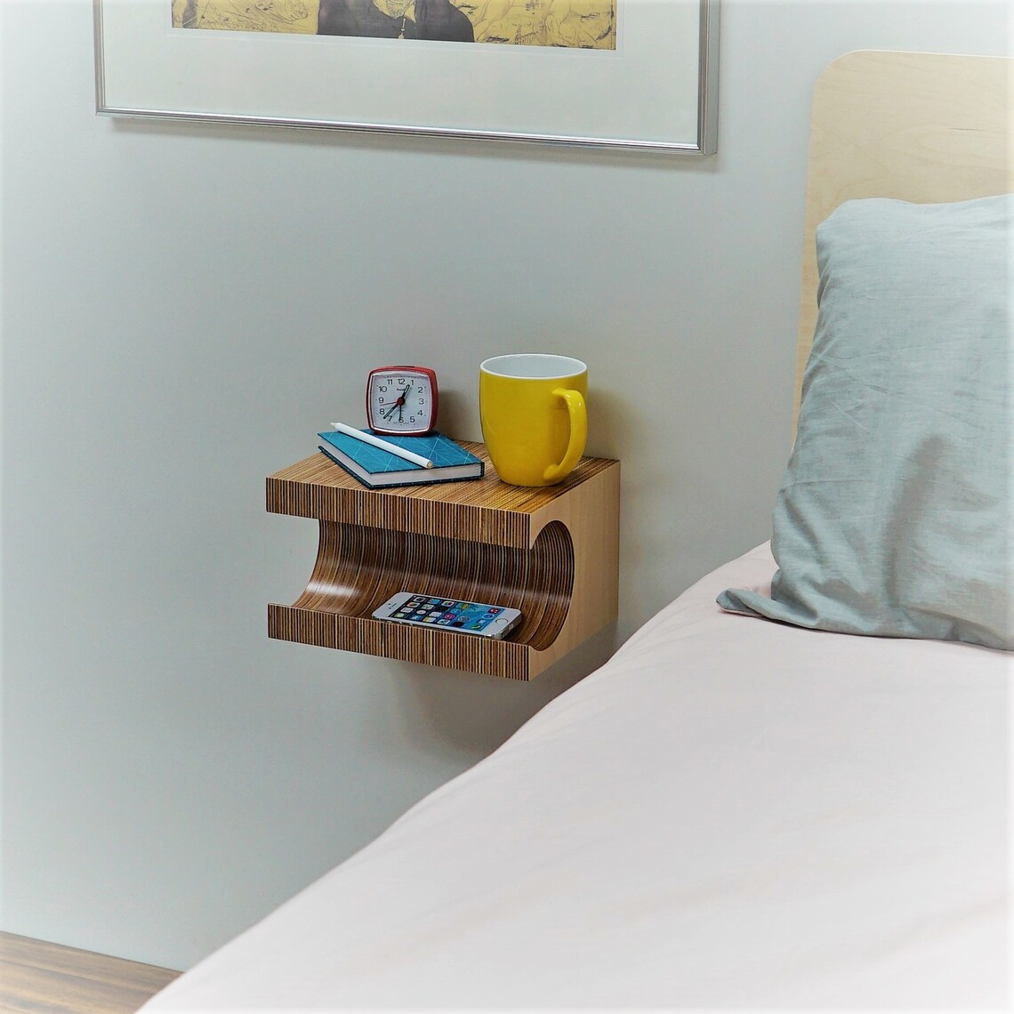 Small Floating Nightstand bedside table minimalist plywood Etsy