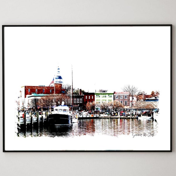 Annapolis Print, Annapolis Maryland Art, Annapolis Sketch, Annapolis Photography, Wall Art, Digital Print, Harbor Art, Water Wall Art