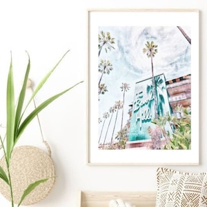 Beverly Hills Hotel Print, Beverly Hills Art, California Wall Art, Cali Painting, Hotel Painting, Tropical Wall Art, Coastal Wall Art, Print