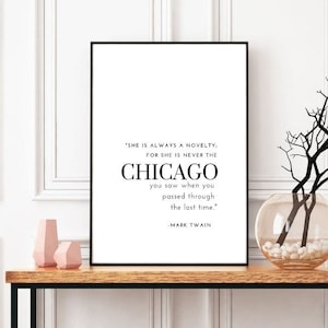 Chicago Wall Art, Chicago Sketch, Chicago Quote, Wall Art, City Wall Quote, Travel Quote, Chicago Quote, Mark Twain Quote, Chicago Wall Art