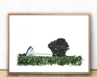 Barn Print, Barn Art, Barn Sketch, Country Home Decor, Farm Art, Farm Drawing, Barn Drawing, Barn Photography, Farm Photography, Country Art
