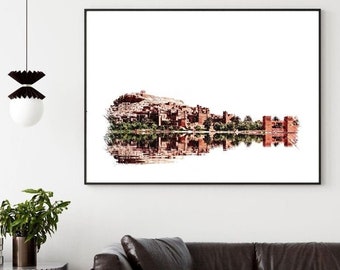 Ouarzazate Marruecos impresión, arte de la pared marroquí, boceto de Marruecos, arte de la pared Boho, decoración del hogar Boho, impresión del paisaje, paisaje marroquí, arte del viaje