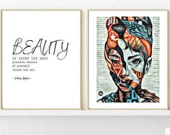 Set of 2 prints Audrey Hepburn Prints, Famous Print, Print, Poster, Abstract Wall Art, Home Decor, Poster Print, Home Print, Digital,