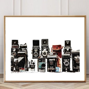 Vintage KameraKunst, Vintage Kamera Wanddruck, Fotografie Druck, Geschenk für Fotografen, Schwarz-Weiß Wandkunst, Minimalistische Wandkunst, Kunst