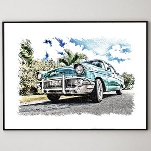 Chevrolet Bel-Air Sketch, Chevrolet Photography, Chevrolet Wall Art, Vintage Car Art, Vintage Car Sketch, Vintage Car Print, Vintage Art