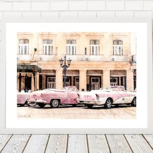 Classic Pink Car Print - Cuban Photography - Cuban Wall Decor - Havana Cuba Print - Architecture Print - Cuban Art - Travel Sketch