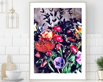 Bouquet Wall Art, Flower Bouquet Print, Floral Art Print, Bouquet Painting, Botanical Print, Garden Art, Garden Sketch, Flower Sketch, Art