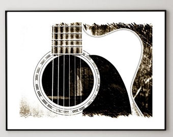 Modern Guitar Art Print, Music Decor, Guitar Gifts, Music Wall Art, Musical Instrument, Photography, Restaurant Art, Acoustic Guitar Art