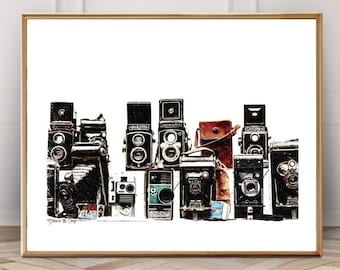Vintage Camera Art, Vintage Camera Wall Print, Photography Print, Gift for Photographer, Black and White Wall Art, Minimalist Wall Art, Art