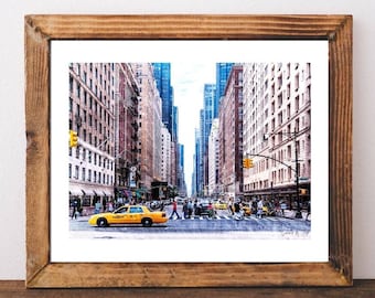 New York City Taxi Drawing, New York Street Photography, New York Painting, Central Park Street, Dont Walk, NYC Art, I love NYC, New York