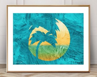 Impressão de palmeira, arte de parede tropical, impressão tropical abstrata, impressão de palmeira abstrata, pintura de palmeira, decoração de parede tropical, arte de praia