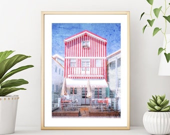Portugal art print, Lisbon print, European Wall Art, European Sketch Art, Travel Art, Travel Photography, Cafe Print, Portugal Photography