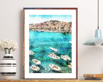Croatia print, Croatia travel poster, Croatia wall art, Croatia travel print, travel wall art, Dubrovnik City Skyline Painting, European