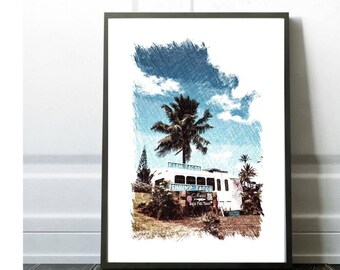 Impresión hawaiana, arte mural hawaiano, fotografía hawaiana, fotografía de food trucks, arte mural tropical, decoración tropical para el hogar, fotografía de viajes, arte
