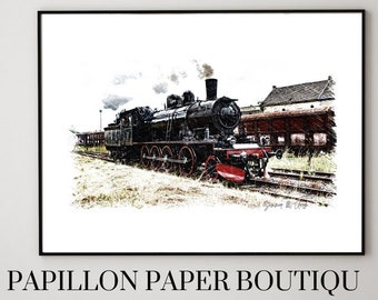 Train Art, Train Print, Train Poster, Vintage Train Art, Vintage Train Poster, Train Nursery Art, Nursery Wall Art, Locamotive, Train Decor