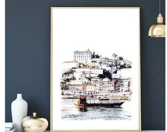 Porto Portugal Art Print, Lisbon print, European Wall Art, European Sketch Art, Travel Art, Travel Photography, Portugal Photography