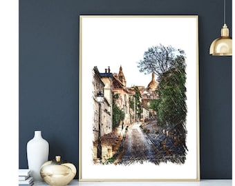 European Wall Art, European Sketch Art, Travel Art, Travel Photography, France Photography, Art Print, Wall Art, French Wall Decor