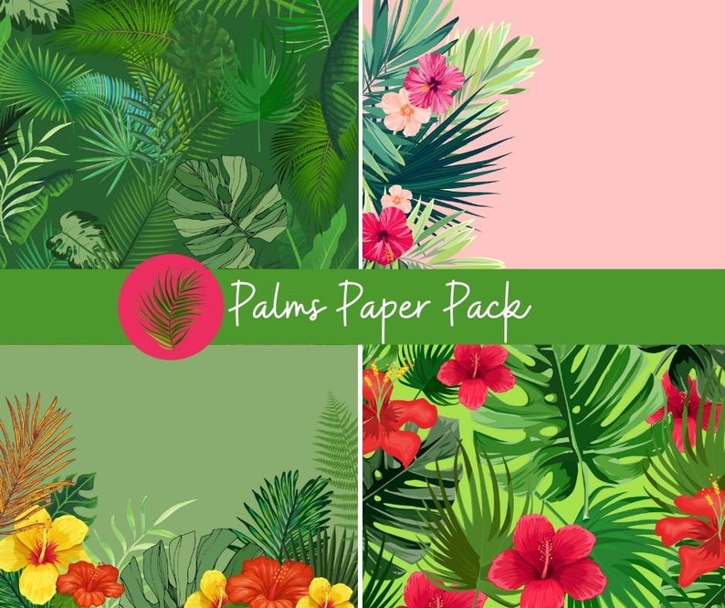 Palm Leaf Paper Pack, Tropical Paper Pack, Scrapbook Paper Pack
