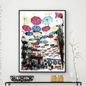 Canadian Sketch, Canadian Photography, Umbrella Sketch, Umbrella Art, Wall Art, Colorful Sketch, Instant Art, City Wall Art, Home Decor