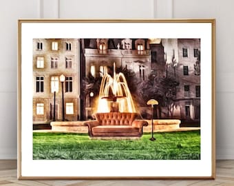 Freunde TV-Show Couch und Brunnen Kunst Wanddruck, Freunde zeigen Wohnkultur, Freunde TV Geschenk, TV-Show Kunstdruck, Freunde Küche Wanddruck