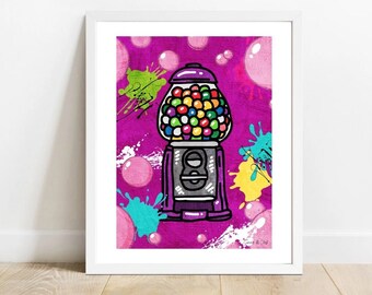 Bubble Gum Art Print, Bubble Gum Pop Art, Modern Wall Art Print, Abstract Wall Art, Instant Wall Art, Graffiti Print, Modern Home Wall Art