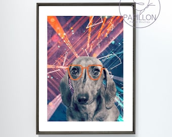 Dachshund Wall Art, Dog Wall Print, Dog Art Print, Dog Print, Whimsical Art Prints, Animal Wall Art, Woodland Artwork, Kids room art
